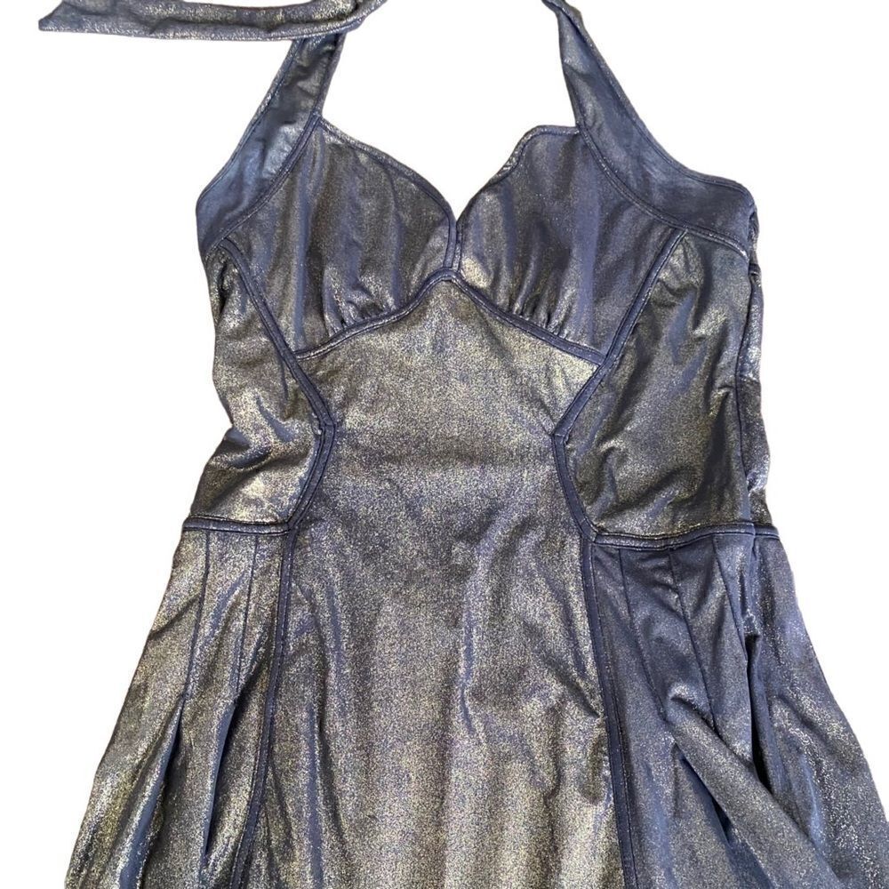 Zac Posen Halter Mini Dress Gold Black Shimmer Large - Picture 4 of 6